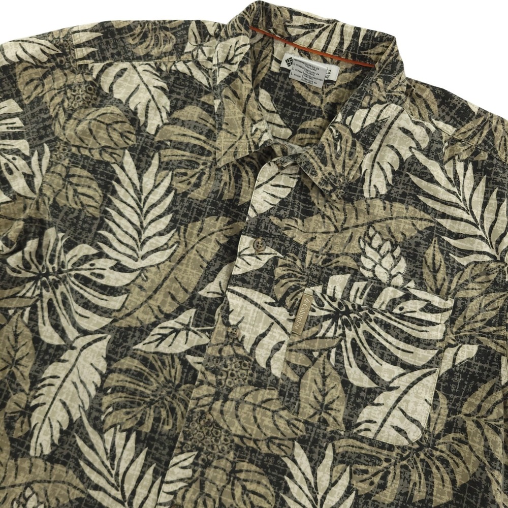 Columbia Shirt Mens L Brown‎ Floral Short Sleeve Button Up Hawaiian Casual